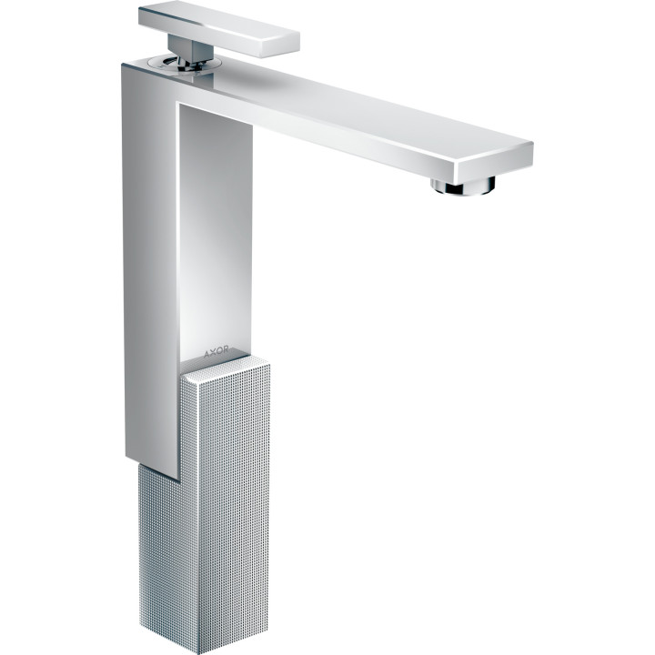 AX Edge Jednouchwytowa bateria umywalkowa 280 do umywalek nablatowych z kompletem odpływowym Push-Open, szlif diamentowy, Chrom