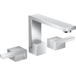Axor Edge 3-otworowa bateria umywalkowa 130 z kompletem odpływowym Push-Open, szlif diamentowy, Chrom
