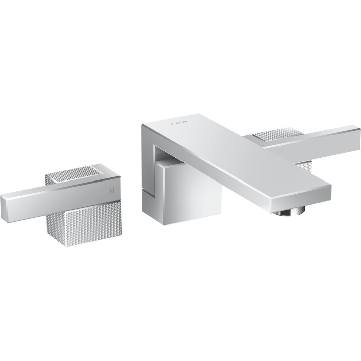 AX Edge 3-otworowa bateria umywalkowa z wylewką 190 mm i kompletem odpływowym Push-Open, ścienna, podtynkowa, szlif diamentowy, 