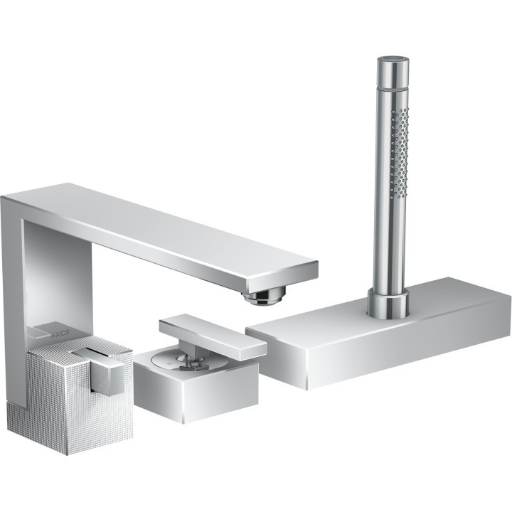 AX Edge 3-otworowa jednouchwytowa bateria na brzeg wanny, sBox, szlif diamentowy, Chrom