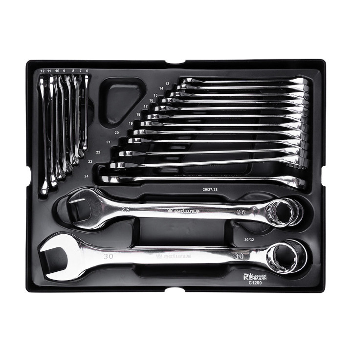 WKŁAD - KLUCZE PŁASKO-OCZKOWE 6-32 MM 24 ELEM. + TACKA C1102