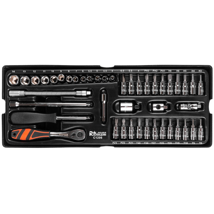 WKŁAD - ZESTAW NASADEK 1/4" 4-14 MM, BITY S2 44 ELEM. (TACKA C1101 W ZESTAWIE)