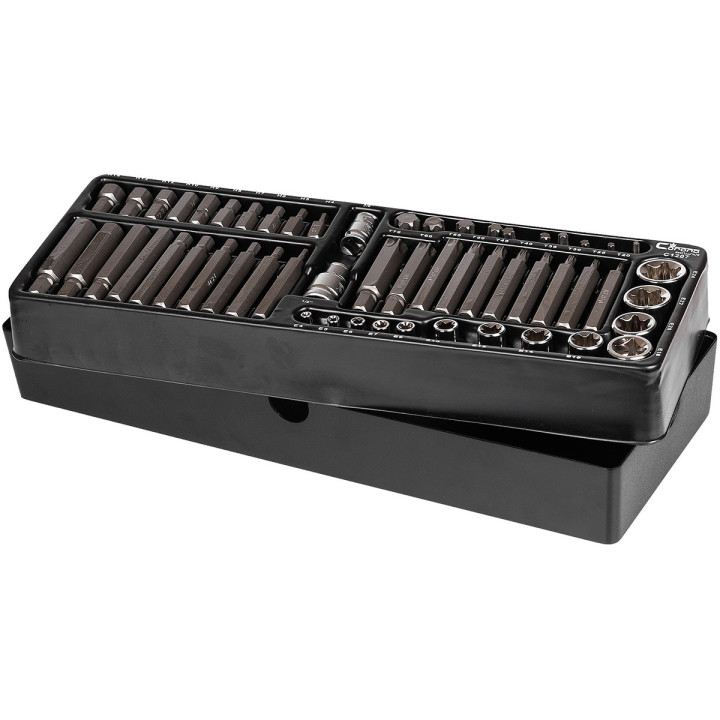 WKŁAD - ZESTAW BITÓW IMBUS H4-H14,TORX T20-T70 I NAS. TORX E4-E24,S2 55 ELEM. + TACKA C1101