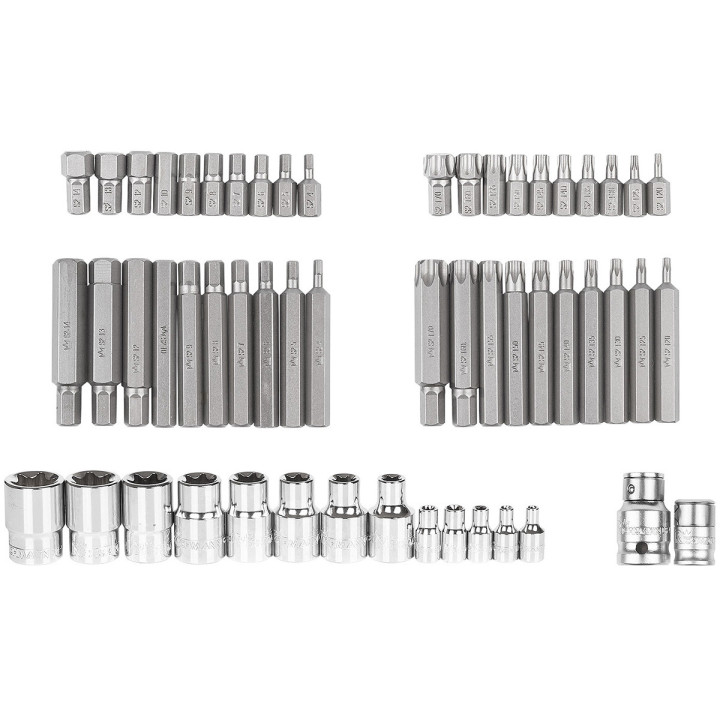 WKŁAD - ZESTAW BITÓW IMBUS H4-H14,TORX T20-T70 I NAS. TORX E4-E24,S2 55 ELEM. + TACKA C1101