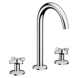 AX One 3-otworowa bateria umywalkowa 170 z uchwytami krzyżowymi i kompletem odpływowym Push-Open, Chrom