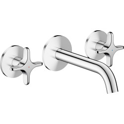 AX One 3-otworowa bateria umywalkowa z uchwytami krzyżowymi i wylewką 160 mm, ścienna, podtynkowa, Chrom