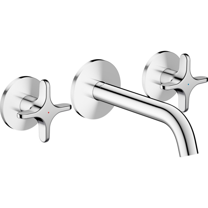 AX One 3-otworowa bateria umywalkowa z uchwytami krzyżowymi i wylewką 160 mm, ścienna, podtynkowa, Chrom