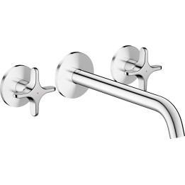 AX One 3-otworowa bateria umywalkowa z uchwytami krzyżowymi i wylewką 220 mm, ścienna, podtynkowa, Chrom