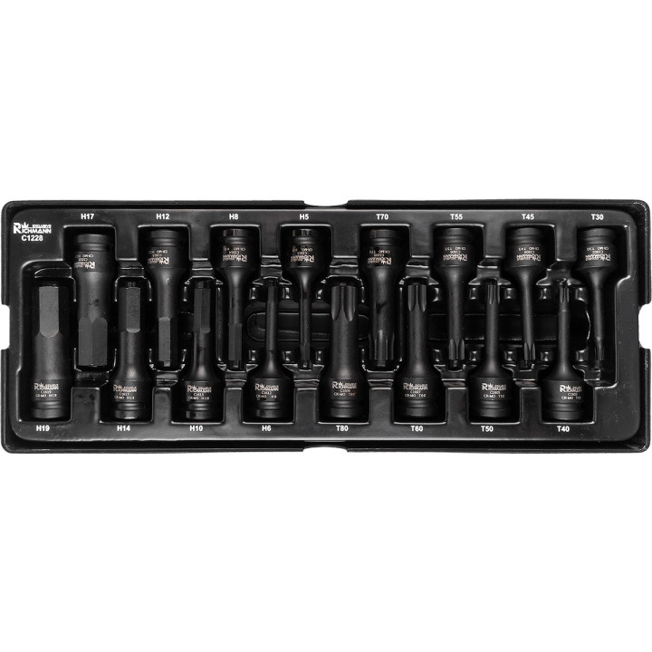 WKŁAD - NASADKI UDAROWE 1/2' 78MM IMBUS H5-H19, TORX T30-T80 16 ELEM. (TACKA C1101 W ZESTAWIE)