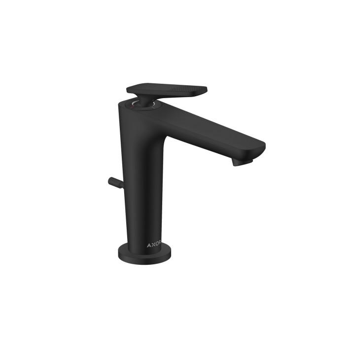 AX Citterio C Jednouchwytowa bateria umywalkowa 125 CoolStart z kompletem odpływowym z cięgłem, szlif kwadratowy, Czarny Matowy