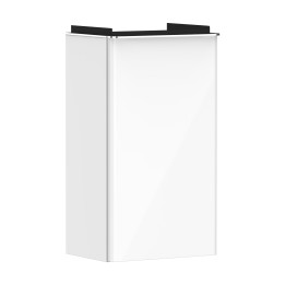 HG Xelu Q Szafka pod małą umywalkę wiszącą z drzwiami lewymi 340/245, Biały Wysoki Połysk, Kolor uchwytów: Chrom