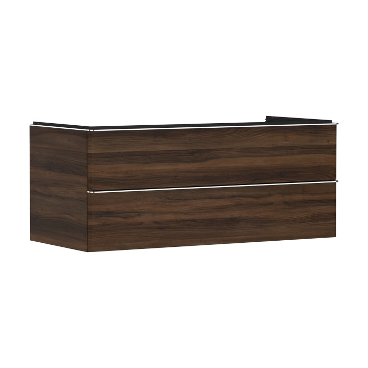 HG Xelu Q Szafka pod umywalkę nablatową z 2 szufladami 1180/550, Ciemny Orzech, Kolor uchwytów: Chrom