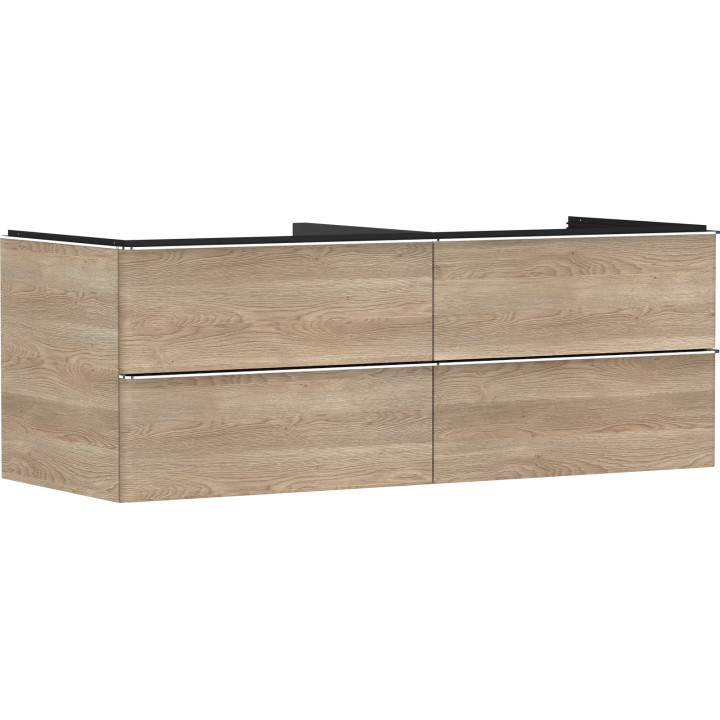 HG Xelu Q Szafka pod umywalkę nablatową z 4 szufladami 1360/550, Naturalny Dąb, Kolor uchwytów: Chrom