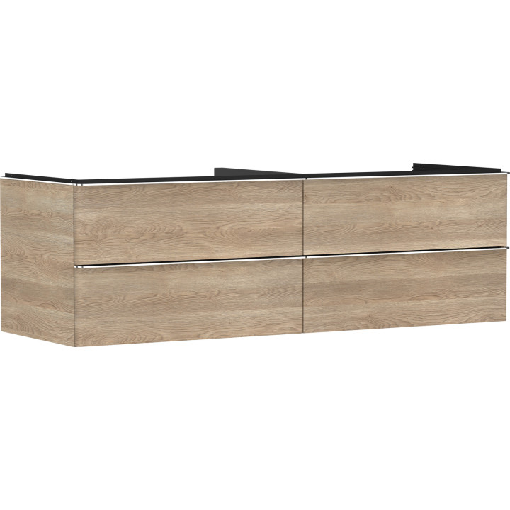 HG Xelu Q Szafka pod umywalkę nablatową z 4 szufladami 1560/550, Naturalny Dąb, Kolor uchwytów: Chrom