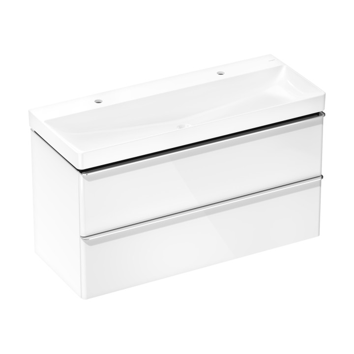 HG Xelu Q Zestaw umywalka wisząca z szafką z 2 szufladami 1180/475, Biały Wysoki Połysk, Kolor uchwytów: Chrom