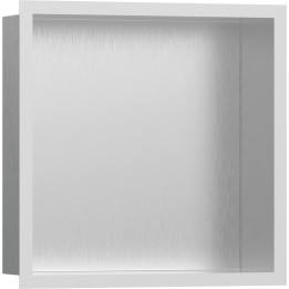 HG XtraStoris Individual Wnęka ścienna Stal Szlachetna Szczotkowana z ozdobną ramką 300/300/100, Biały Matowy