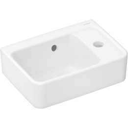 HG Xanuia Q Mała umywalka wisząca z półka po prawej stronie 360/250 z otworem na baterię, z przelewem, Biały