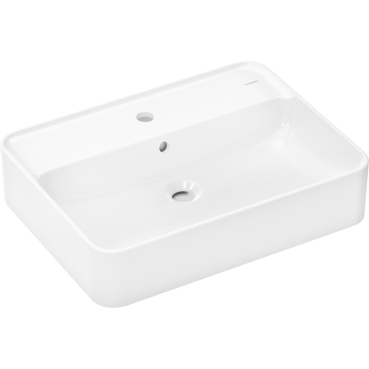 HG Xuniva Q Umywalka nablatowa 600/450 z otworem na baterię, z przelewem, Biały