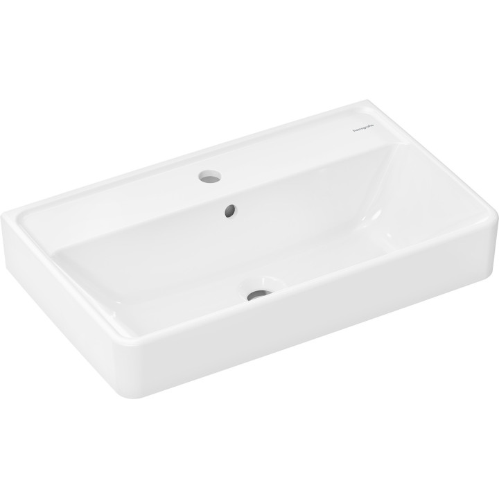 HG Xanuia Q Umywalka wisząca Compact 650/390 z otworem na baterię, z przelewem, Biały