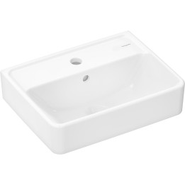 HG Xanuia Q Mała umywalka wisząca 450/340 z otworem na baterię, z przelewem, SmartClean, Biały