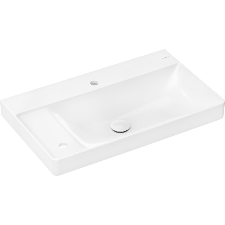 HG Xelu Q Umywalka wisząca z półką po lewej stronie 800/480 z 2 otworami na baterie, bez przelewu, SmartClean, Biały