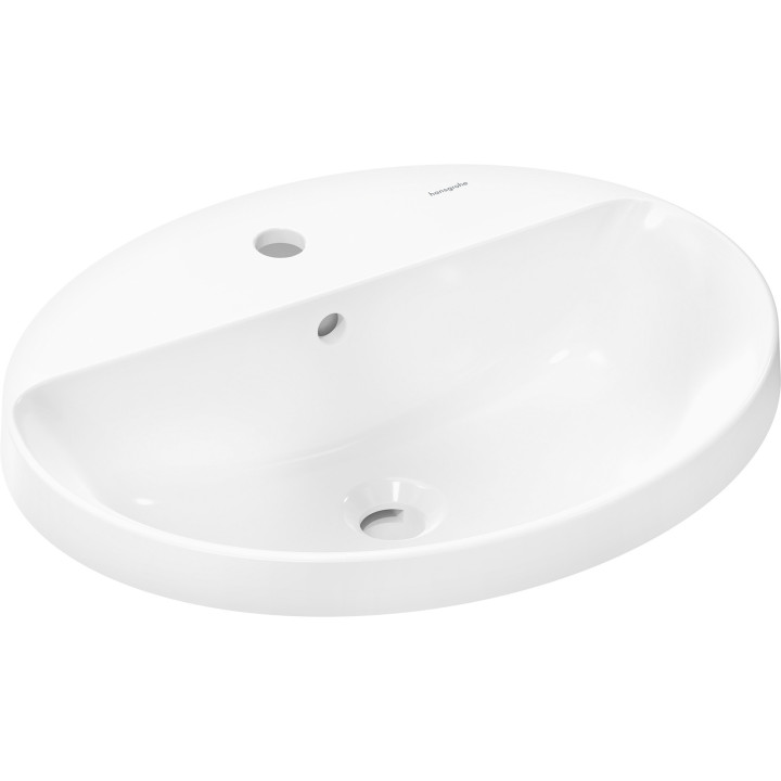HG Xuniva D Umywalka wpuszczana w blat 550/450 z otworem na baterię, z przelewem, SmartClean, Biały