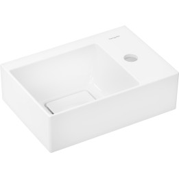 HG Xevolos E Mała umywalka wisząca 360/250 z otworem na baterię po prawej stronie, bez przelewu, SmartClean, Biały