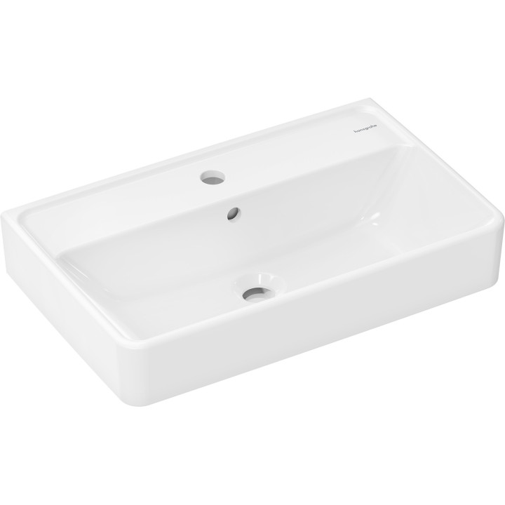 HG Xanuia Q Umywalka wisząca Compact 600/370 z otworem na baterię, z przelewem, SmartClean, Biały
