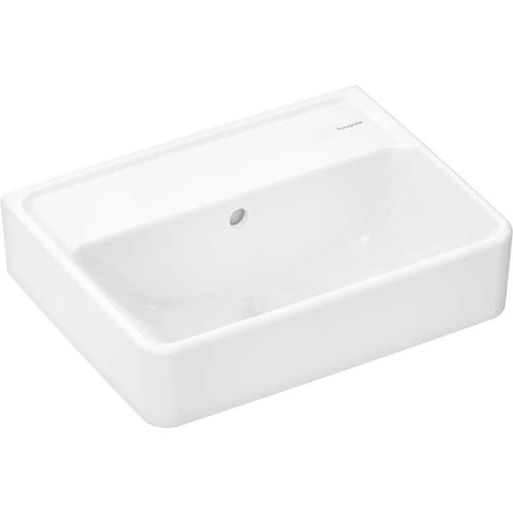HG Xanuia Q Mała umywalka wisząca 450/340 bez otworu na baterię, z przelewem, SmartClean, Biały