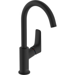 Hansgrohe Logis Jednouchwytowa bateria umywalkowa 210 z obrotową wylewką i kompletem odpływowym z cięgłem, Czarny Matowy