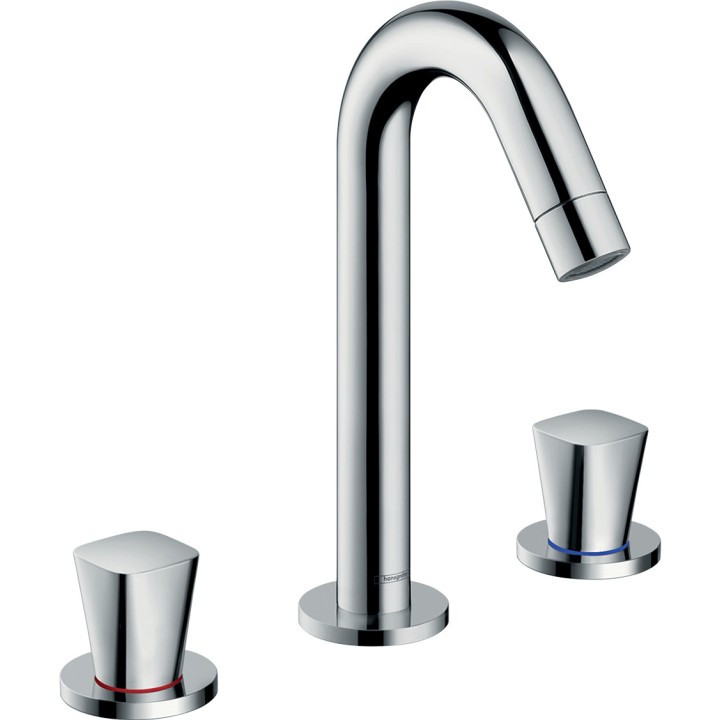 HG Logis 3-otworowa bateria umywalkowa 150 z kompletem odpływowym z cięgłem, Chrom