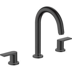 Hansgrohe Vernis Shape 3-otworowa bateria umywalkowa z kompletem odpływowym z cięgłem, Czarny Matowy