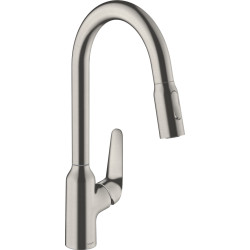 HG Focus M42 Jednouchwytowa bateria kuchenna 220, wyciągana wylewka, 2jet, Stal Szlachetna Finish