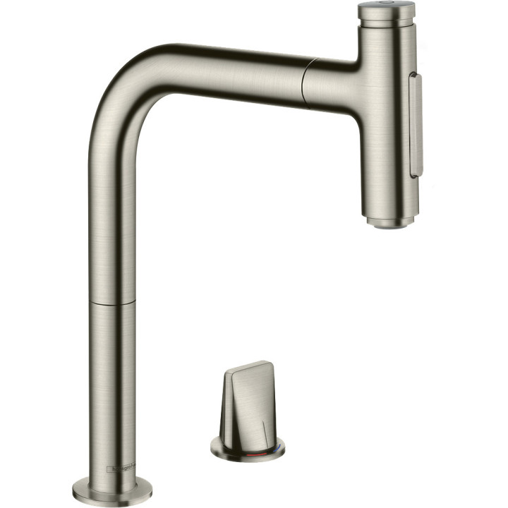 HG Metris Select M71 2-otworowa jednouchwytowa bateria kuchenna 200 z wyciąganą wylewką, 2jet, sBox, Stal Szlachetna Finish