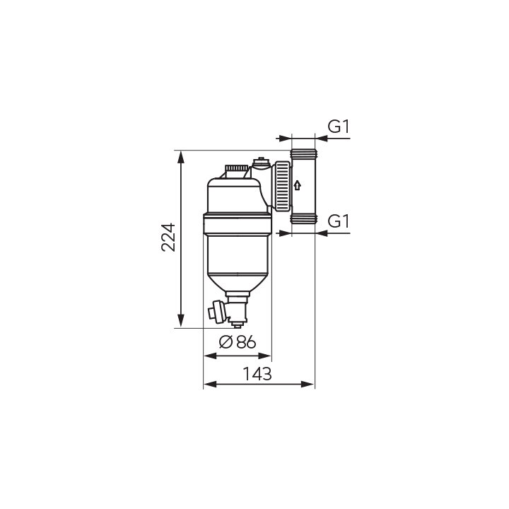 Magnetyczny separator zanieczyszczeń 1", Montaż pionowy/ poziomy/ ukośny, nakrętno - nakrętny