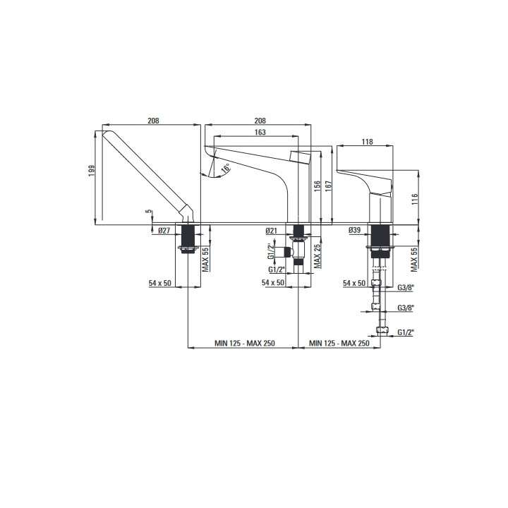 BATERIA WANNOWA 3-OTWOROWA STAŁA BIANCO HIACYNT BQH A13M