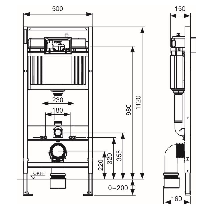 Stelaż podtynkowy WC TECEbase 9400407 1120 mm ze spłuczką