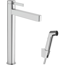 Hansgrohe Finoris Jednouchwytowa bateria umywalkowa 260 z główką Bidette i wężem 160 cm, komplet odpływowy Push-Open, Chrom