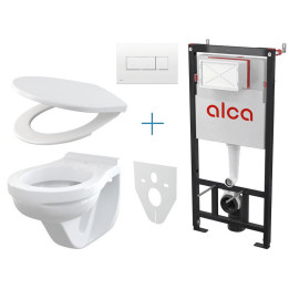 Zestaw Stelaż do WC + Muszla wisząca + Deska + Przycisk spłukujący ALCA Plast