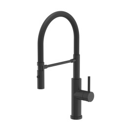 Bateria kuchenna ANDY - stalowa, pure carbon/czarny wąż, obrotowa, ruchoma wylewka, z prysznicem, Quadron