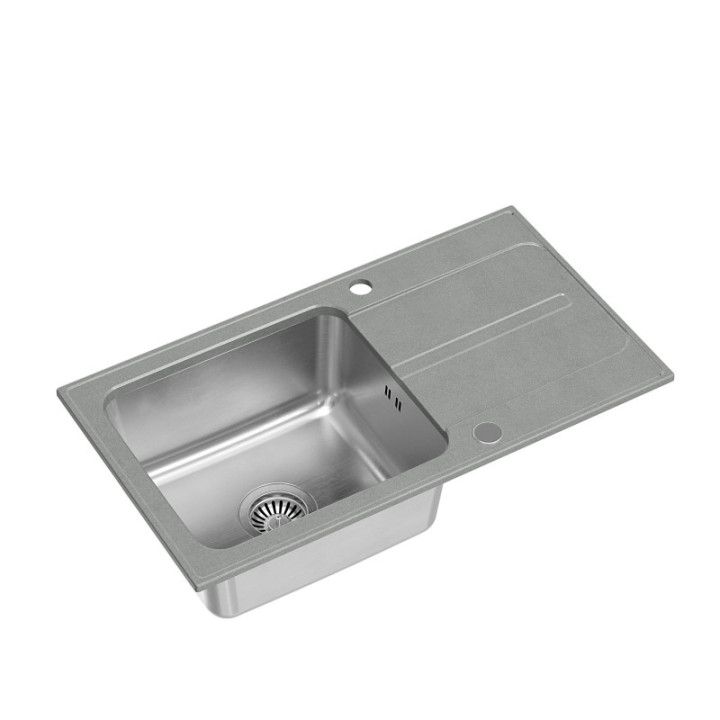Zlewozmywak fusion RALPH 111 - jednokomorowy, wpuszczany, silver stone/elementy stalowe, Quadron