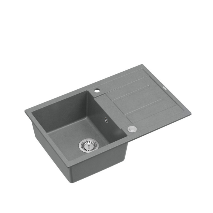 Zlewozmywak granitowy MORGAN 111 - jednokomorowy, wpuszczany, silver stone/elementy stalowe, Quadron