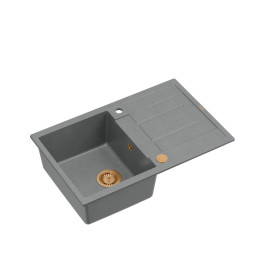 Zlewozmywak granitowy MORGAN 111 - jednokomorowy, wpuszczany, silver stone/elementy miedziane, Quadron
