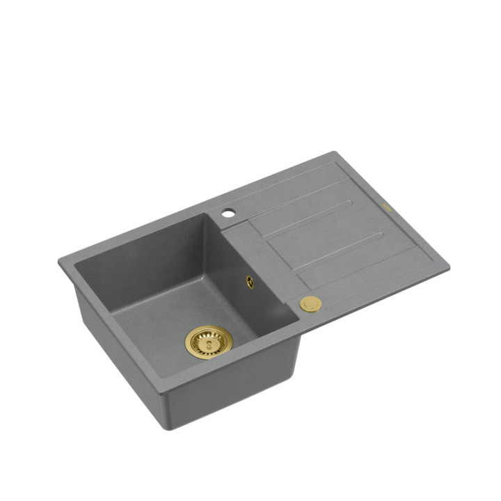 Zlewozmywak granitowy MORGAN 111 - jednokomorowy, wpuszczany, silver stone/elementy złote, Quadron