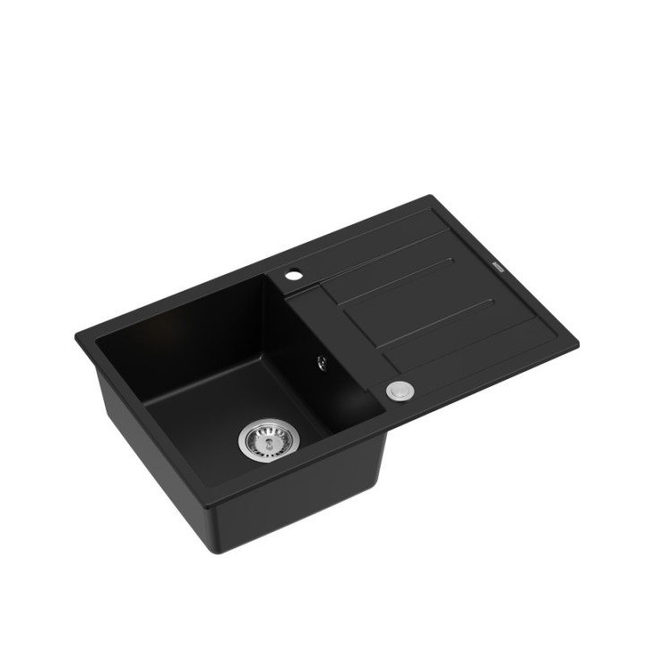 Zlewozmywak granitowy MORGAN 111 - jednokomorowy, wpuszczany, pure carbon/elementy stalowe, Quadron