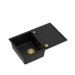 Zlewozmywak granitowy MORGAN 111 - jednokomorowy, wpuszczany, pure carbon/elementy złote, Quadron