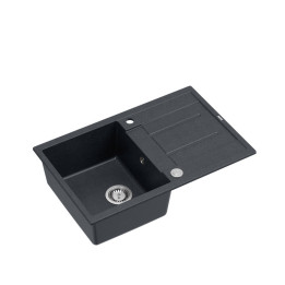 Zlewozmywak granitowy MORGAN 111 - jednokomorowy, wpuszczany, black diamond/elementy stalowe, Quadron
