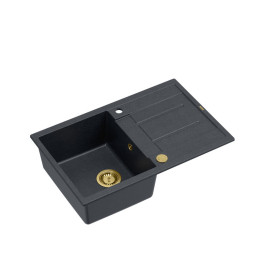 Zlewozmywak granitowy MORGAN 111 - jednokomorowy, wpuszczany, black diamond/elementy złote, Quadron