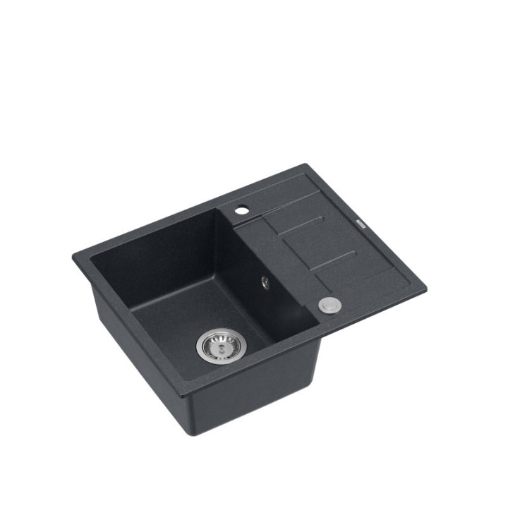 Zlewozmywak granitowy MORGAN 116 - jednokomorowy, wpuszczany, black diamond/elementy stalowe, Quadron