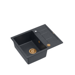 Zlewozmywak granitowy MORGAN 116 - jednokomorowy, wpuszczany, black diamond/elementy miedziane, Quadron